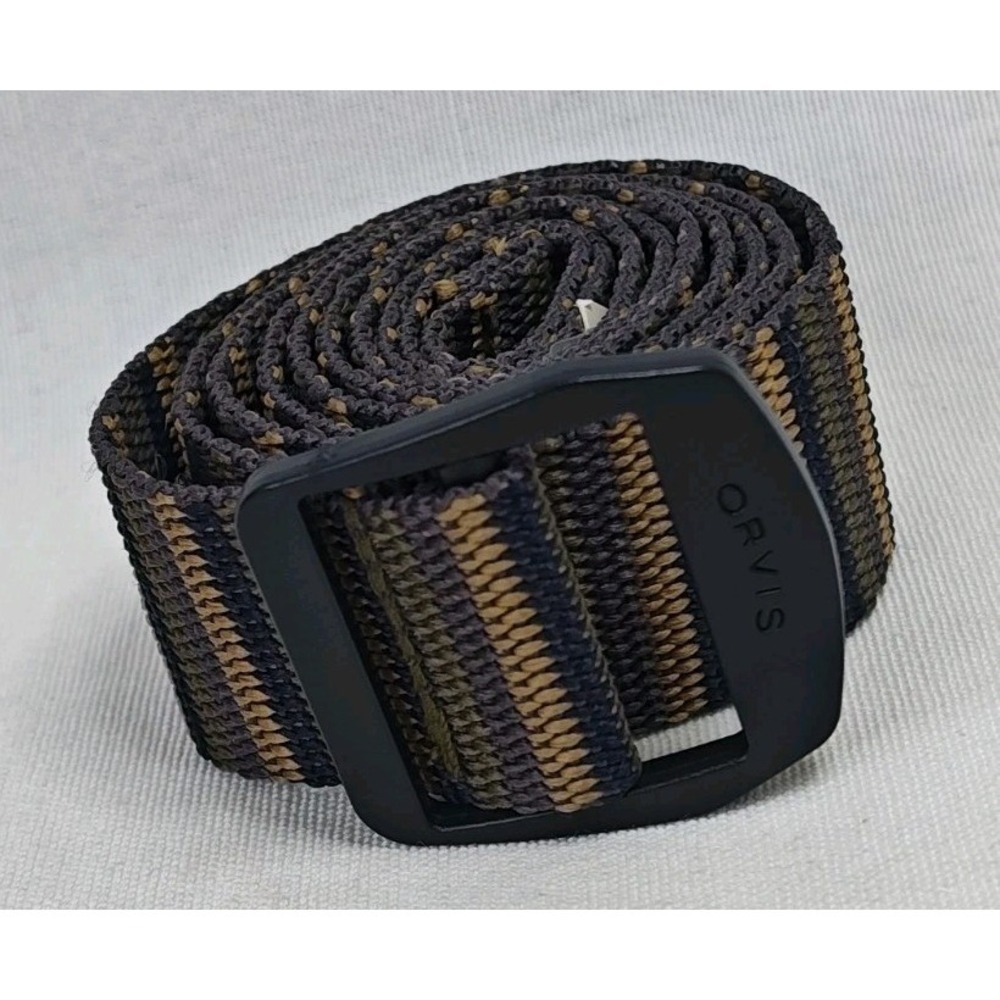 Orvis Woven Slip Through Belt Size 34 Striped Brown Striped Adjustable